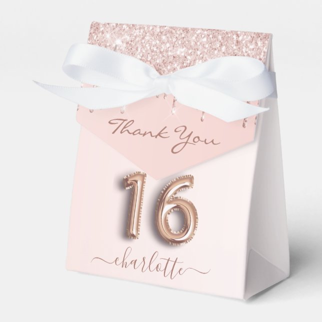 Ballotins 16e anniversaire rose rose or parties scintillant  (Verso)