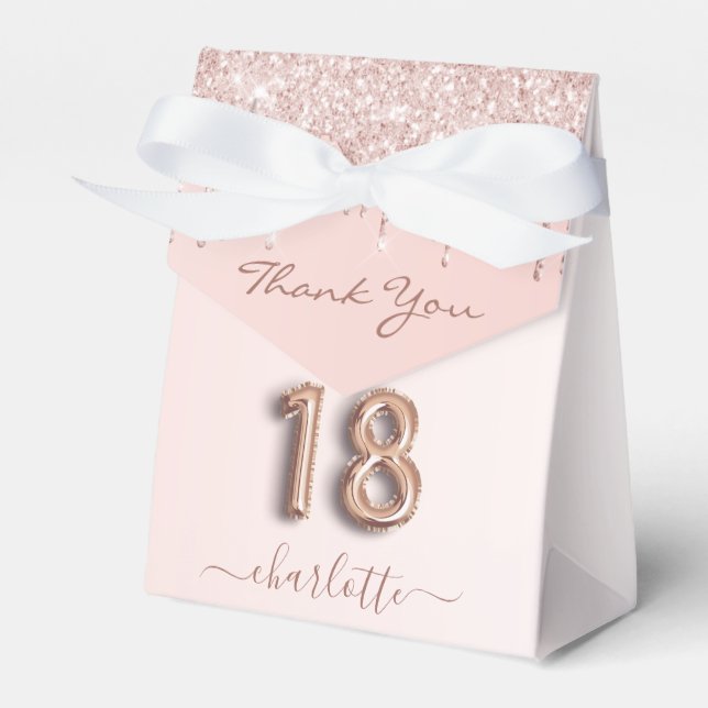 Ballotins 18e anniversaire rose rose gouttes d'or merci (Verso)