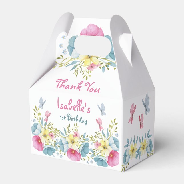 Ballotins 1er anniversaire Floral Papillons bleu rose (Verso)