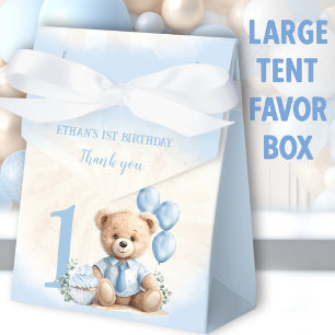 Ballotins 1er Anniversaire Garçon Bleu Beige Teddy Ours Gran