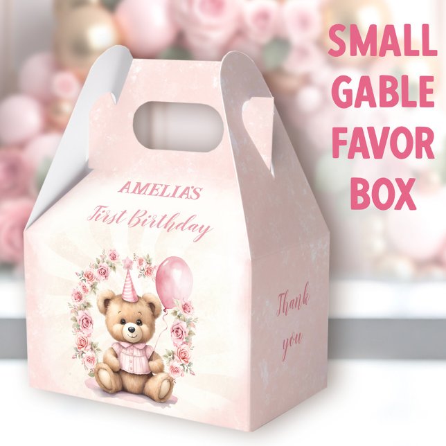 Ballotins 1er Anniversaire Roses Roses Roses Roses Roses mig (Bear Roses Small Gable Favor Boxes - You can choose from 3 sizes of these gable favor boxes)