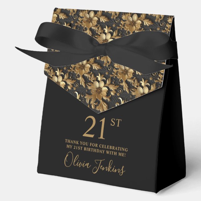 Ballotins 21st Birthday Gold Floral Thank You  (Recto)