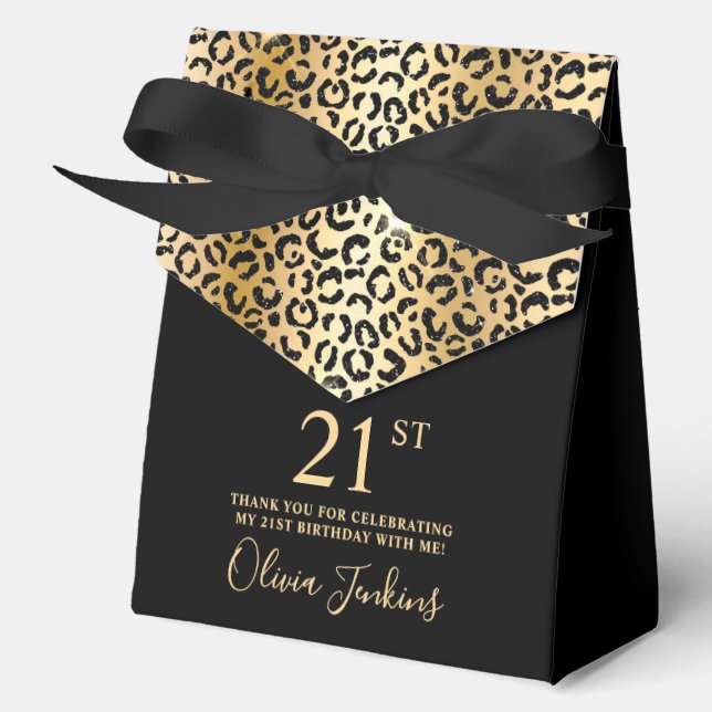 Ballotins 21st Birthday Gold Leopard Print Thank You  (Recto)