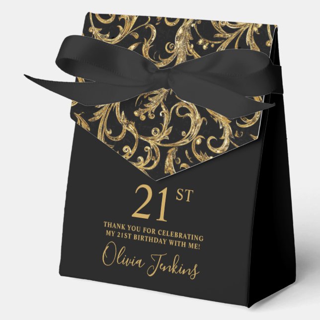 Ballotins 21st Birthday Gold Swirls Thank You  (Recto)
