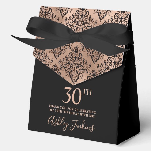 Ballotins 30th Birthday Rose Gold Damask Thank You  (Recto)