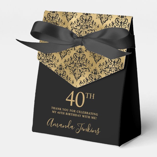 Ballotins 40th Birthday Gold Damask Thank You (Verso)