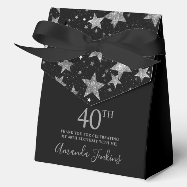 Ballotins 40th Birthday Silver Stars Thank You  (Recto)