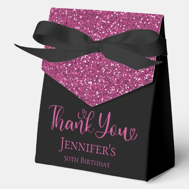 Ballotins 50th Birthday Hot Pink Glitter Black Thank You (Recto)