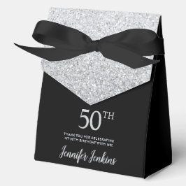 Ballotins 50th Birthday Silver Glitter Thank You