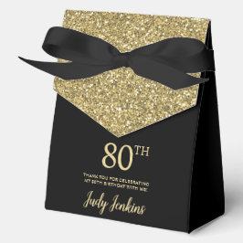 Ballotins 80th Birthday Black Gold Glitter Thank You