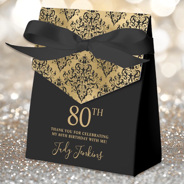 Ballotins 80th Birthday Gold Damask Thank You  (Créateur téléchargé)