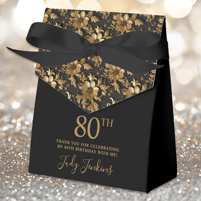 Ballotins 80th Birthday Gold Floral Thank You  (Créateur téléchargé)