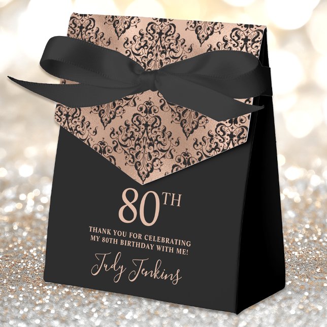 Ballotins 80th Birthday Rose Gold Damask Thank You  (Créateur téléchargé)