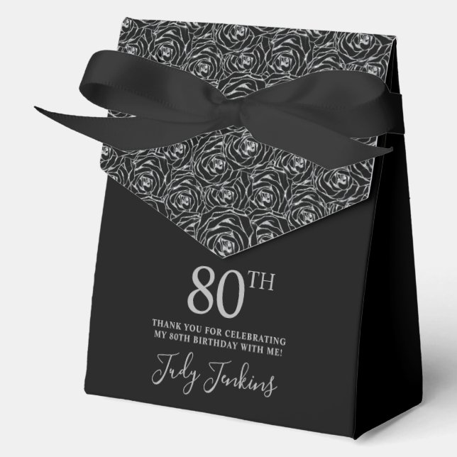 Ballotins 80th Birthday Silver Glitter Roses Thank You  (Recto)