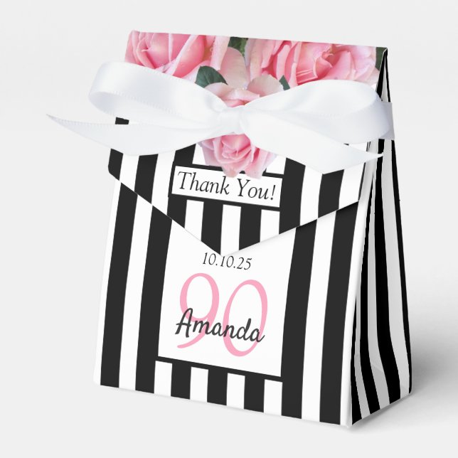 Ballotins 90e anniversaire roses roses sur bandes blanches n (Verso)
