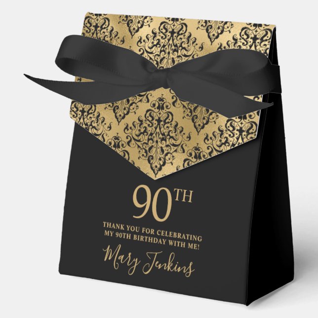 Ballotins 90th Birthday Gold Damask Thank You  (Recto)