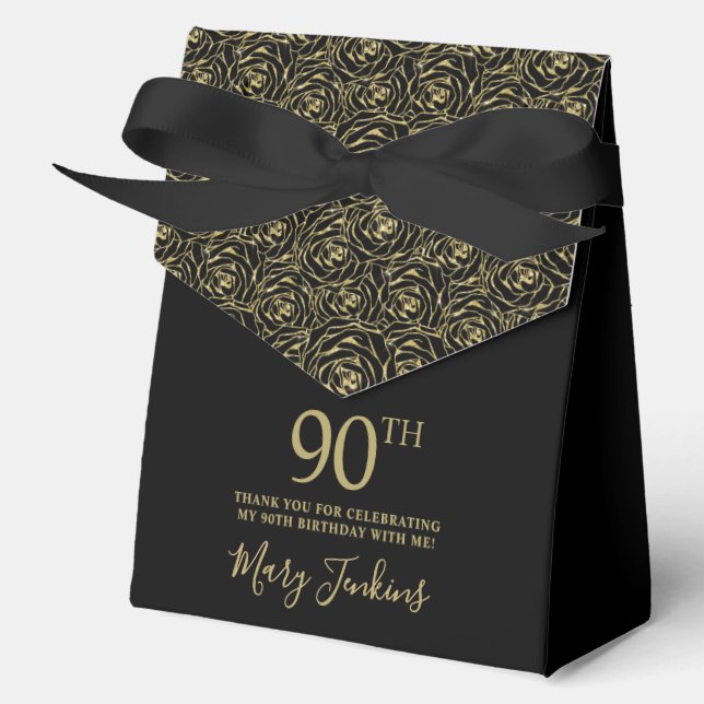 Ballotins 90th Birthday Gold Glitter Roses Thank You  (Recto)