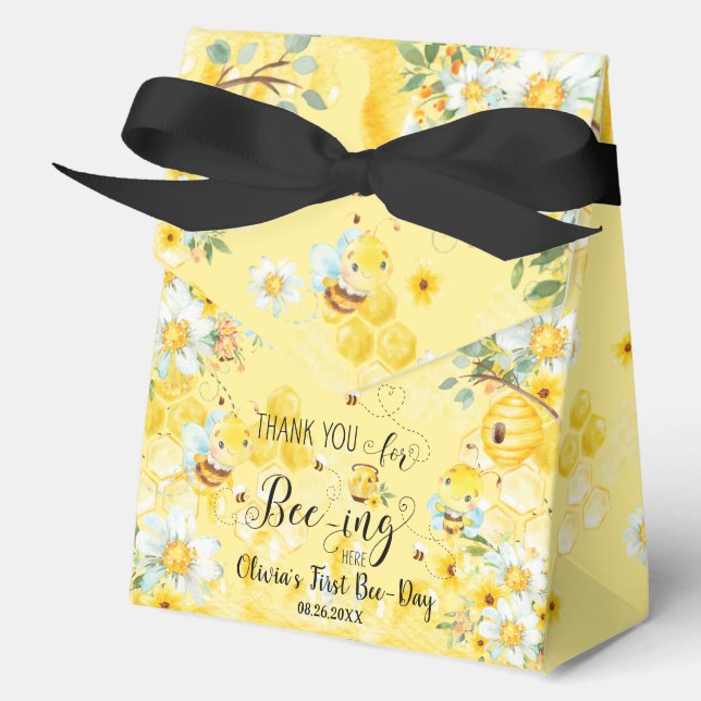 Ballotins Abeilles de miel jaune Floral 1er anniversaire un (Recto)