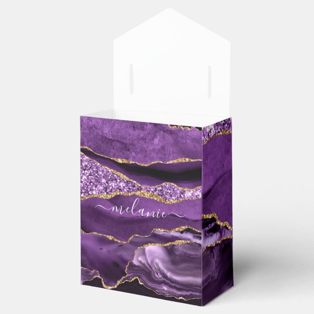 Ballotins Agate Purple Gold Marble Custom Name Box Cadeau (Ouvert)