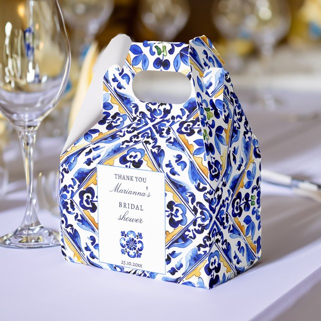 Ballotins Amalfi Vietri douche nuptiale en tuiles bleues fav (Amalfi Vietri blue tile bridal shower favors personalized Favor Box Mediterranean themed favor boxes)