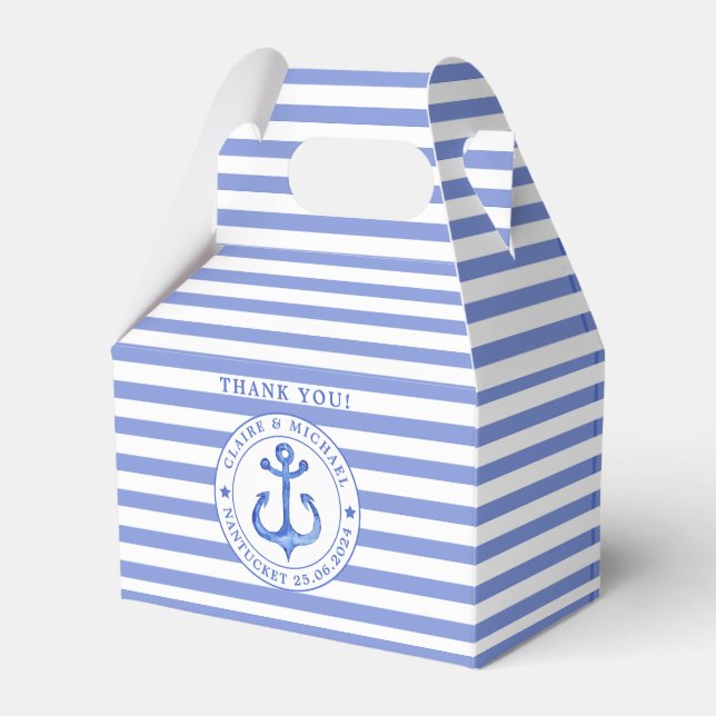 Ballotins Ancre nautique Mariage de Merci rayé bleu (Verso)