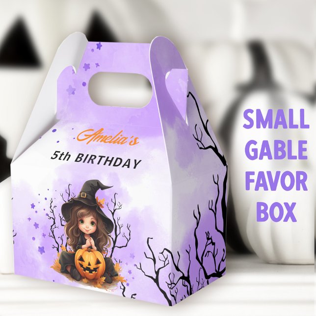 Ballotins Anniversaire d'Halloween mignonne Petite Sorcière  (Little Witch Small Gable Favor Boxes - You can choose from 3 sizes of these gable favor boxes)