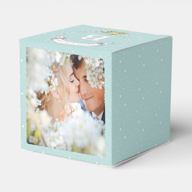 Ballotins Aqua Wedding Favor Box Vos Photos Monogrammes Noms (Arrière)