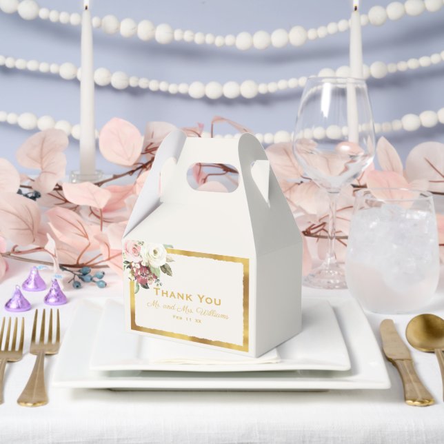 Ballotins Aquarelle blanche rose mauve Florales Gold Edge Lu (Mariage)