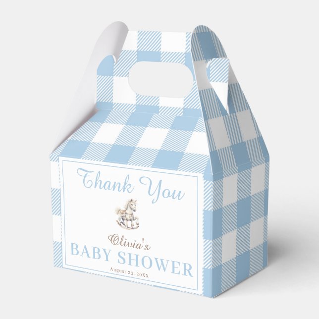 Ballotins Aquarelle bleu plaid Baby shower à cheval rocheux (Verso)