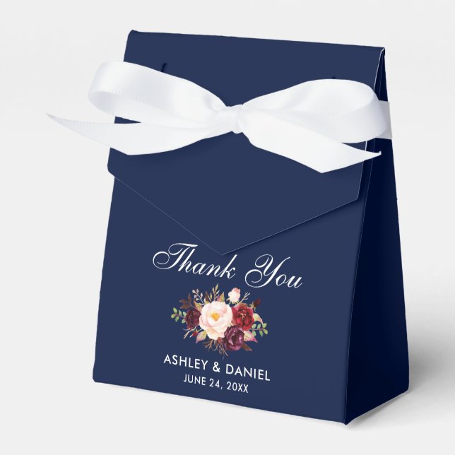 Ballotins Aquarelle Floral Bourgogne Bleu Merci B Mariage (Verso)