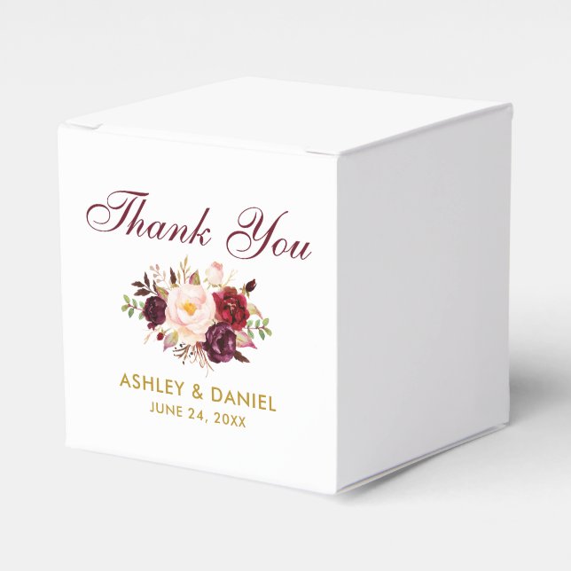 Ballotins Aquarelle Floral Bourgogne Gold Mariage Merci (Verso)