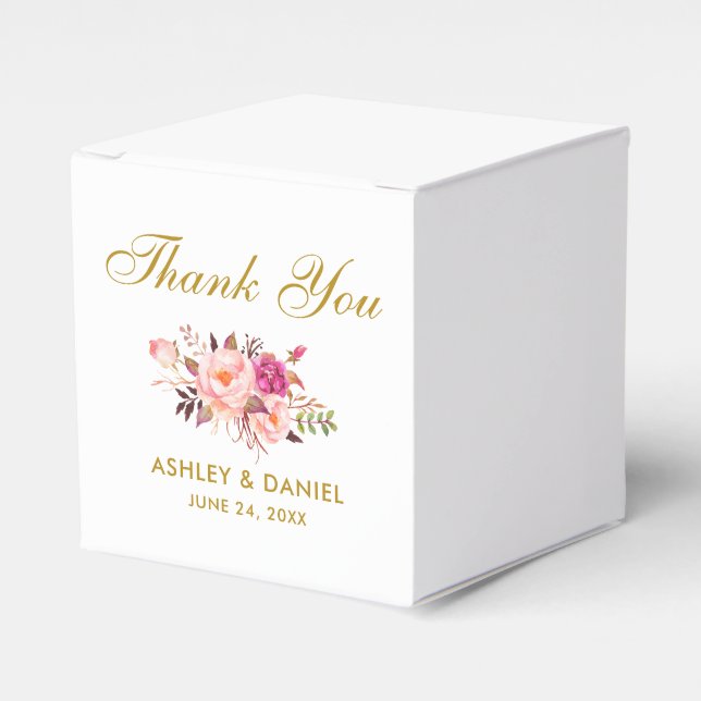 Ballotins Aquarelle Floral Rose Blush Gold Mariage Merci (Verso)