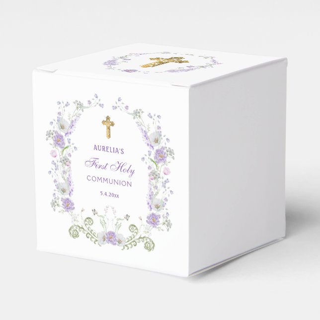Ballotins Aquarelle Lilac Fleurs Premier Cube Communion (Verso)