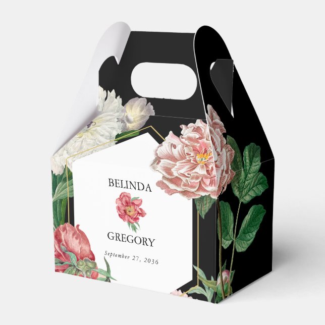 Ballotins Aquarelle Peonies rose Fleurs Mariage Noir (Verso)