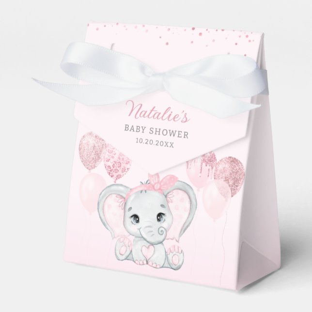 Ballotins Aquarelle rose mignonne Eléphant Baby shower fille (Verso)
