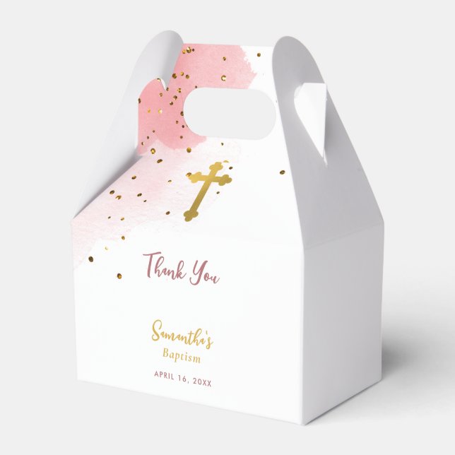 Ballotins Aquarelle rose Parties scintillant Gold Cross Bapt (Verso)