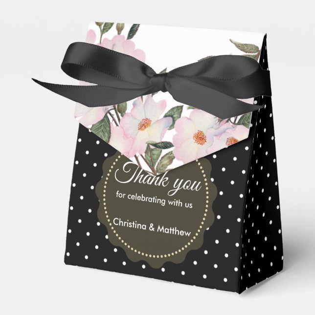 Ballotins Aquarelle rose Roses Noir Blanc Pois (Verso)