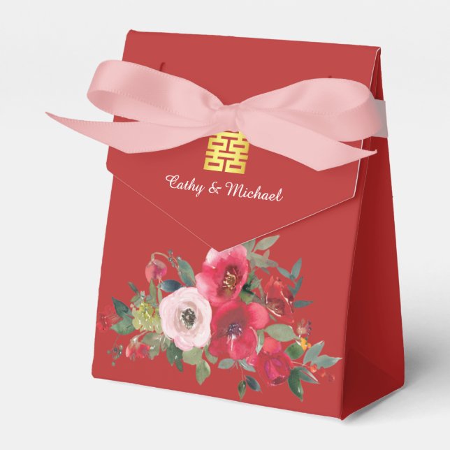 Ballotins Aquarelle rose rouge floral moderne double bonheur (Verso)