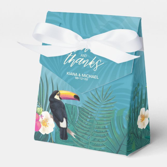 Ballotins Aquarelle Tropical avec Mariage Toucan ID Turquois (Verso)