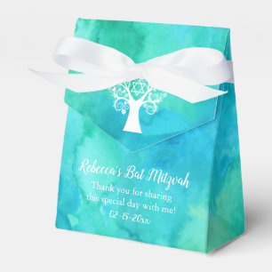 Ballotins Arbre vert turquoise d'aquarelle de bat mitzvah de