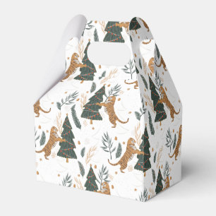 Ballotins Arbres de Noël & tigres motif blanc arrière - plan