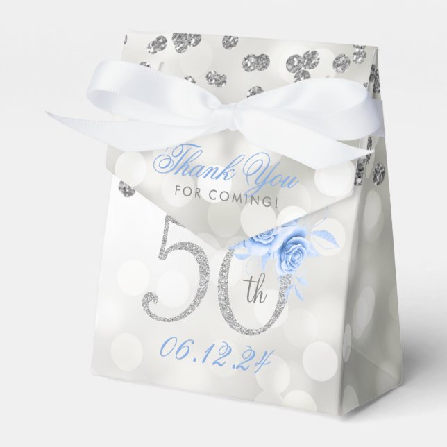 Ballotins Argent 50e anniversaire Merci bleu Floral (Verso)