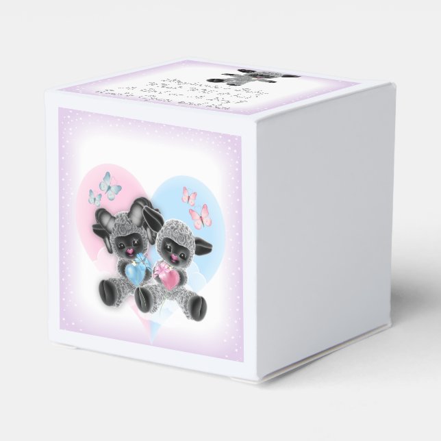 Ballotins Argent Lamb Bébé Genre Reveal Party Favoriser boît (Arrière)