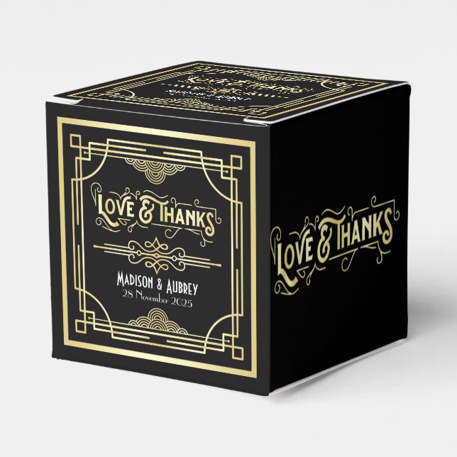 Ballotins Art Déco Mariage Amour & Merci Gold Black Faveur (Verso)