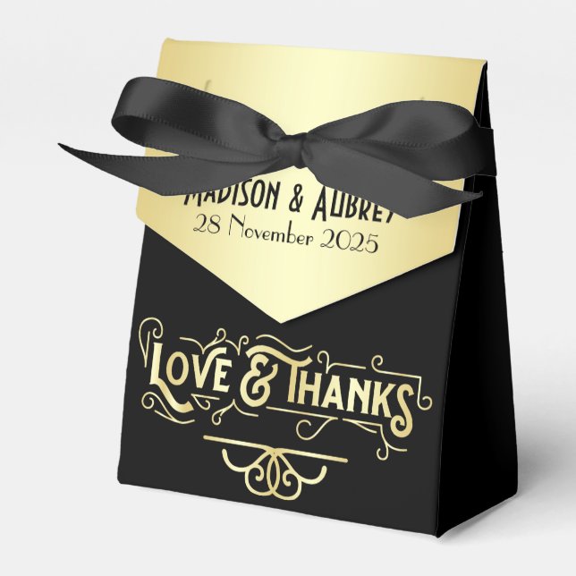 Ballotins Art Déco Mariage Amour & Merci Gold Black Faveur (Verso)
