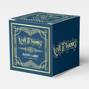 Ballotins Art Déco Mariage Love & Thanks Gold Blue Favor
