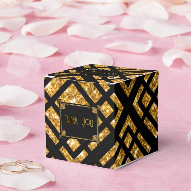 Ballotins Art Déco Noir et Or Mariage Favor Box (Mariage)