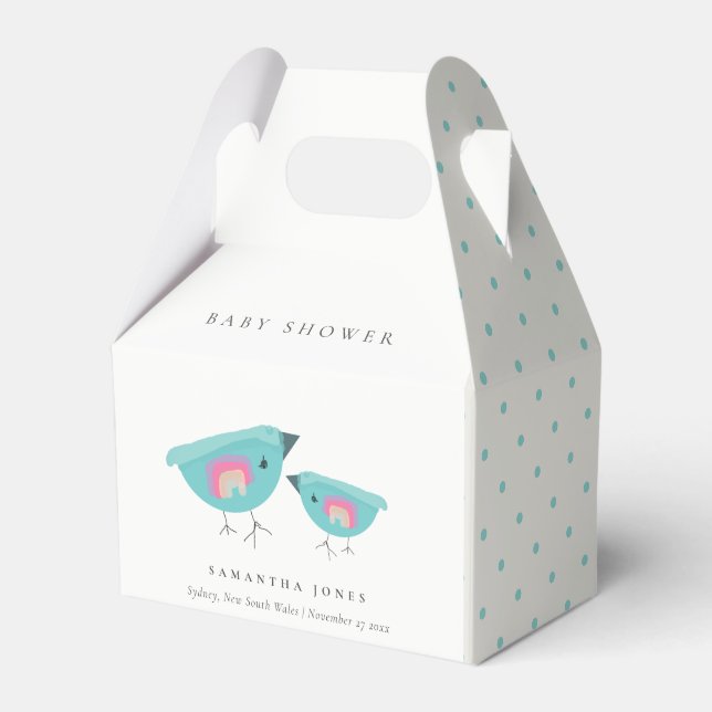 Ballotins Baby shower à oiseaux bleu arc-en-ciel à main mign (Verso)