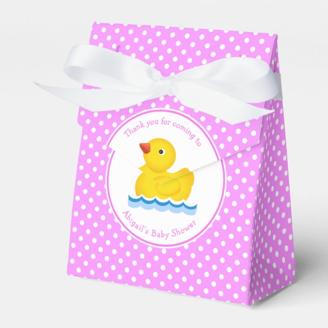 Ballotins Baby shower à points de canard en caoutchouc rose  (Verso)