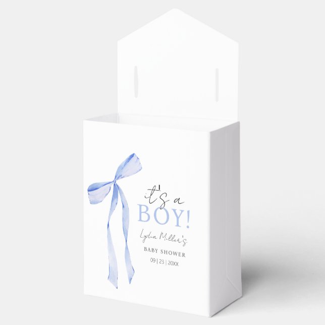 Ballotins Baby shower Bleu Bow Invitation, Baby shower garço (Ouvert)
